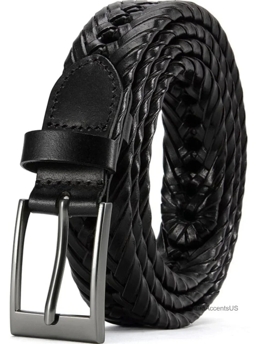 Men's Braided Leather Dress Belt, Woven Casual Belt for Jeans & Golf